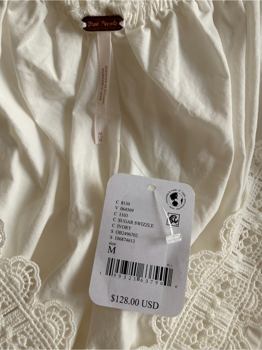 Free People Sugar Swizzle Ivory Boho Lace Babydoll Mini Dress M NWT - Picture 9 of 9